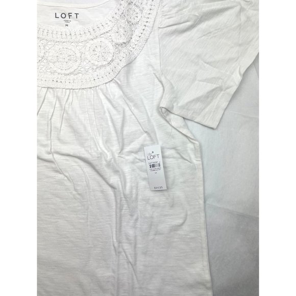 LOFT Women Crochet Yoke Flutter Sleeve Top M - Picture 7 of 16